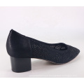 Flat Shoes Girl Rhinestone lining leather chunky heel c283 Ladies women manufacturer Dress Flats